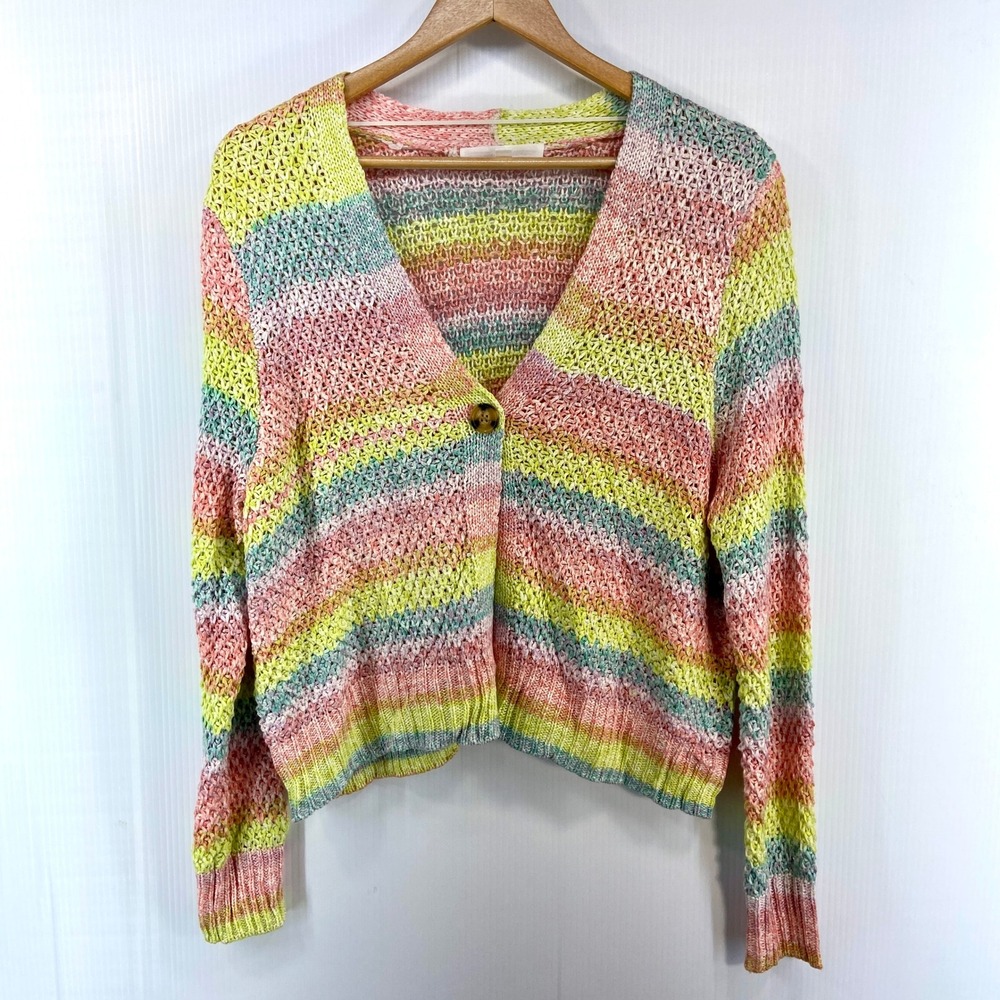 Adyson Parker Rainbow Striped V Neck Knit Cardigan Sweater Womens Medium